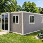 20x20 Ft Tiny house Expandable Metal Storage Shed with Glass French Door and Floor and Lockable Door and Windows Mobile house