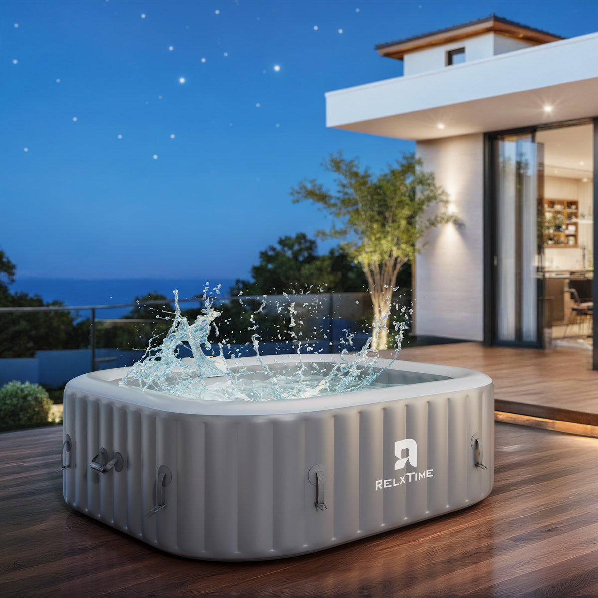 download (16) Relxtime Proseries 6-person Upgraded Square Inflatable Hot Tub – 73x73 Inch Portable Spa With 15-piece Pro Kit, Grey Reinforced Design For Ultimate - Image 1
