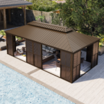 12' × Sunroom Patio Hardtop Gazebo Double Top Galvanized Steel Roof Aluminum Solarium