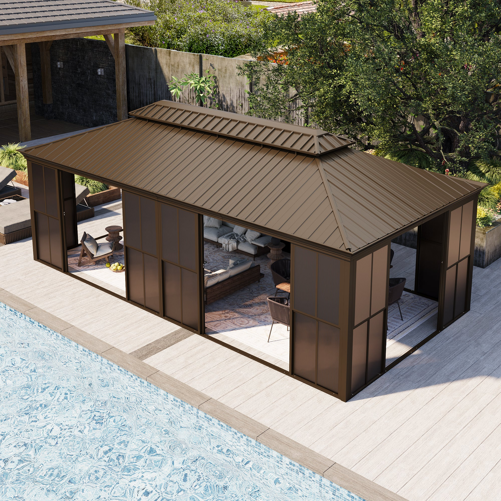 download (17) 12' × Sunroom Patio Hardtop Gazebo Double Top Galvanized Steel Roof Aluminum Solarium - Image 1