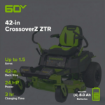 Greenworks 60V 42” Electric CrossoverZ Zero Turn Mower with 8 Ah Batteries and Dual Port Turbo Chargers - Image 3