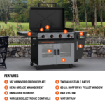 Blackstone Bronco Outdoor Combo Griddle 4-Burner 36 inch Propane Flat Top Grill with Vertical Pellet Smoker - Image 10