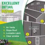 SUSUA10x12FT Outdoor Storage Shed Metal Garden Shed with Double Door Two Window Waterproof Tool Shed for Backyard Patio Lawn - Image 5