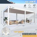 Erommy Outdoor Louvered Pergola Gazebo with Adjustable Aluminum Rainproof Roof - Image 8