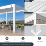 Erommy Outdoor Louvered Pergola Gazebo with Adjustable Aluminum Rainproof Roof - Image 5