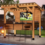 6 Ft. X 8 Ft. Cedar Wood Bar Gazebo With Countertop Shelves & TV Mount