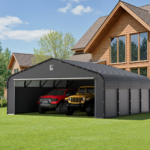 10 Ft. W x 16 Ft. D Galvanized Steel Carport with Full Enclosure Kit