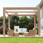 Outdoor Pergola with Adjustable Louvered Roof & Reinforced Aluminum Frame, Integrated Drainage System Gazebo for Backyard or Garden