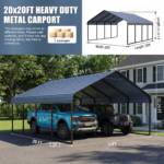 20x20 FT Heavy Duty Metal Carport - Galvanized Steel Frame & Roof, All-Weather & Snow Load Protection for Cars, SUVs, Trucks, RVs, Boats, UV Resistant - Image 5