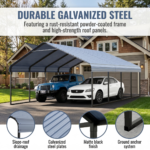20x20 FT Heavy Duty Metal Carport - Galvanized Steel Frame & Roof, All-Weather & Snow Load Protection for Cars, SUVs, Trucks, RVs, Boats, UV Resistant - Image 4