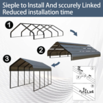 20x20 FT Heavy Duty Metal Carport - Galvanized Steel Frame & Roof, All-Weather & Snow Load Protection for Cars, SUVs, Trucks, RVs, Boats, UV Resistant - Image 3