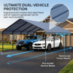 20x20 FT Heavy Duty Metal Carport - Galvanized Steel Frame & Roof, All-Weather & Snow Load Protection for Cars, SUVs, Trucks, RVs, Boats, UV Resistant - Image 2