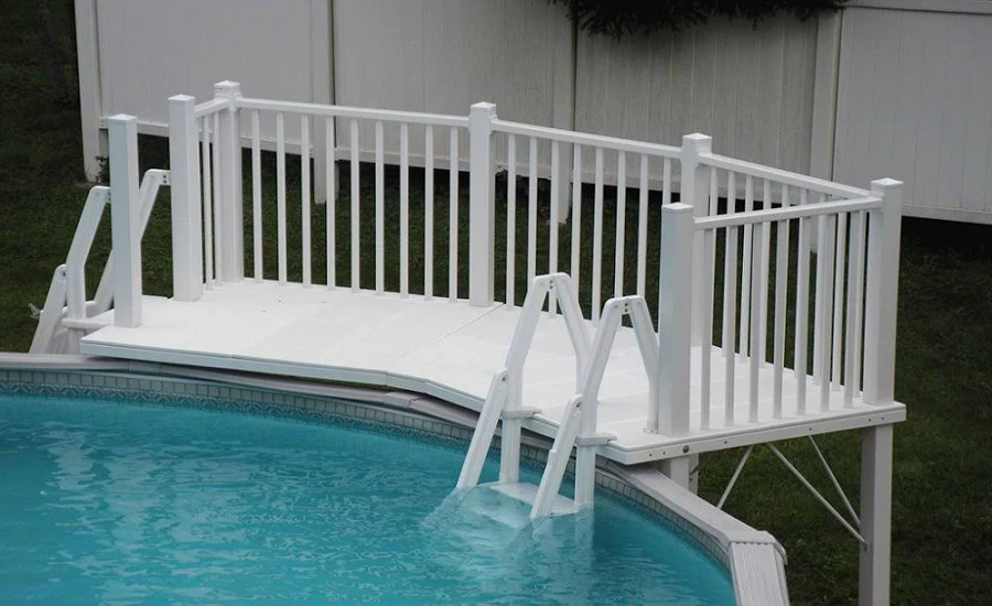 download (7) Vinylworks 5' x 13.5' Resin Above Ground Pool Deck Kit w/ Steps - Image 1