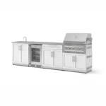 NewAge Products Classic Series 10 Ft Outdoor Kitchen Island w/ 33-in Propane Grill, Sink, Glass Door Refrigerator, Trash Bin, Door & Drawer in White/Stainless Steel