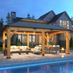 Outdoor Spruce Wood Gazebo with Galvanized Steel Hardtop COVERONICS Size: 10.01 FT. H x 20 FT. W x 12 FT. D