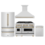 ZLINE Autograph Edition Kitchen Package with Stainless Steel Dual Fuel Range, Range Hood and Dishwasher