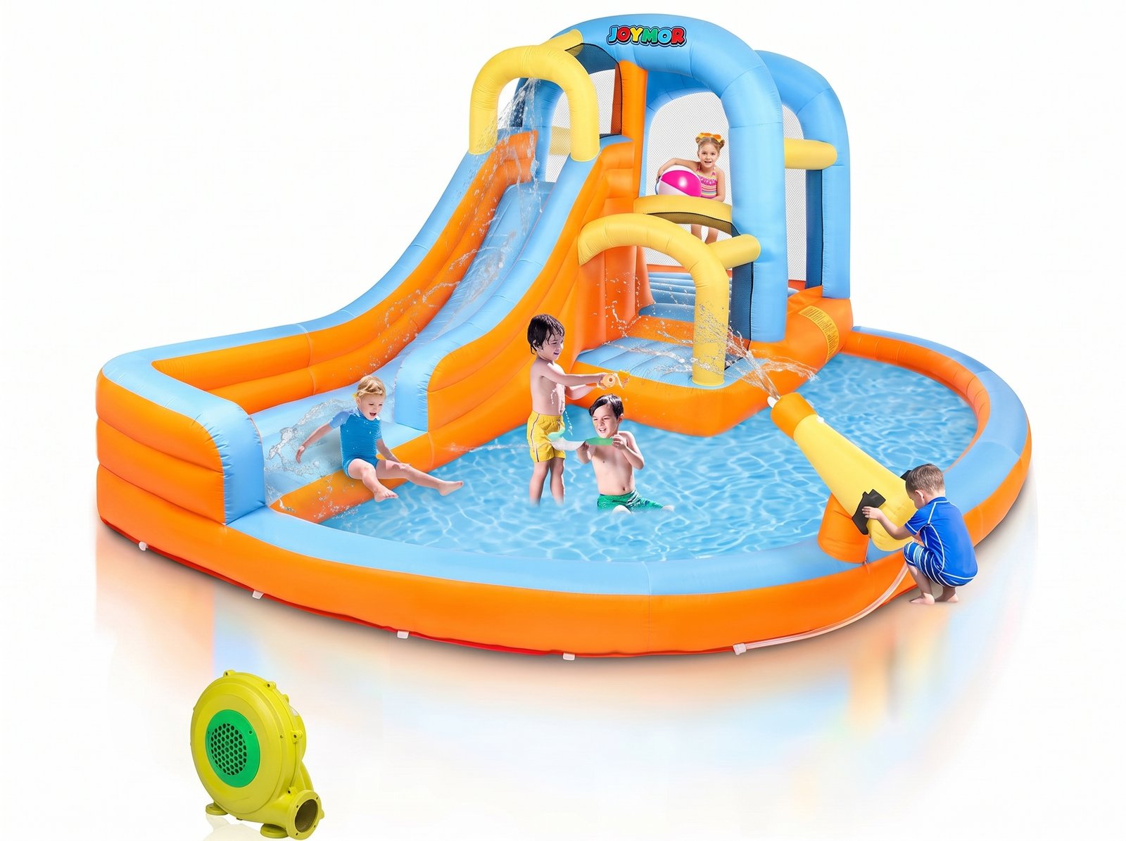 full_4k_image_bana_k_202607141716 5-in-1 Iatable Water Slide Park, Water Bounce House w/Air Blower, Climbing Wall, Double Jump Area, Splash Pool, Water Cannon, W - Image 1
